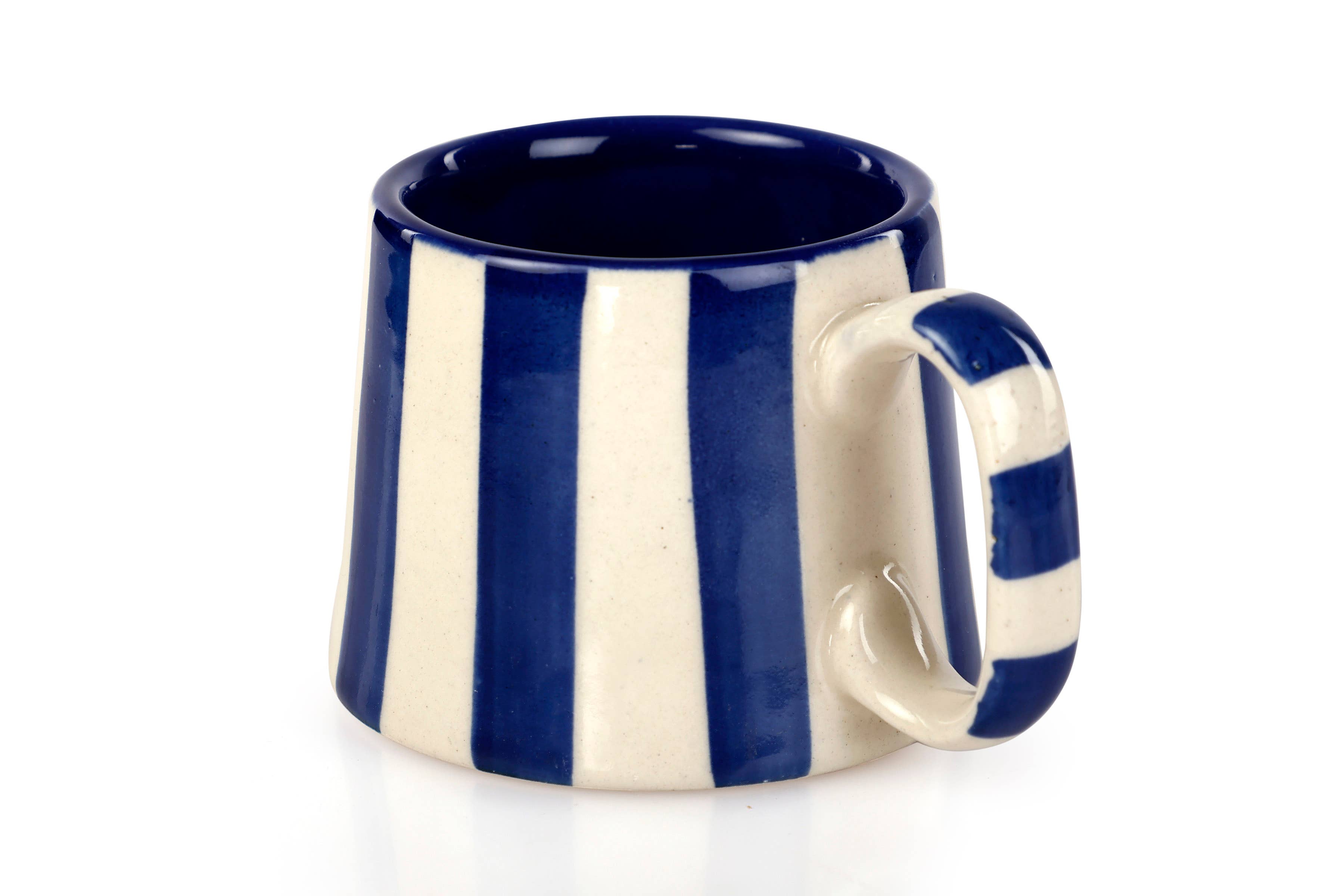 Casa Amarosa - Wholesale Coffee/Tea Cup - Ceramic Stripe  Coffee cup- Dark Blue  220ml1