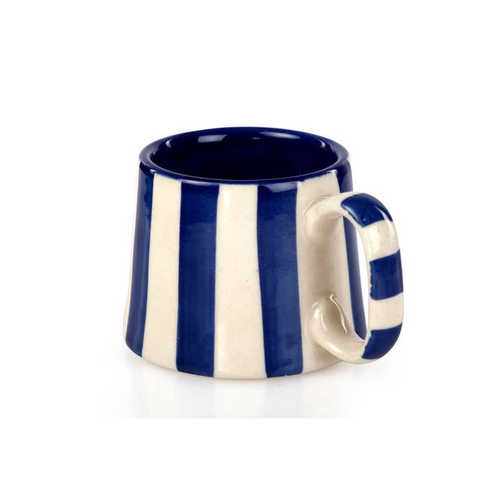 Casa Amarosa - Wholesale Coffee/Tea Cup - Ceramic Stripe Coffee cup- Dark Blue 220ml1
