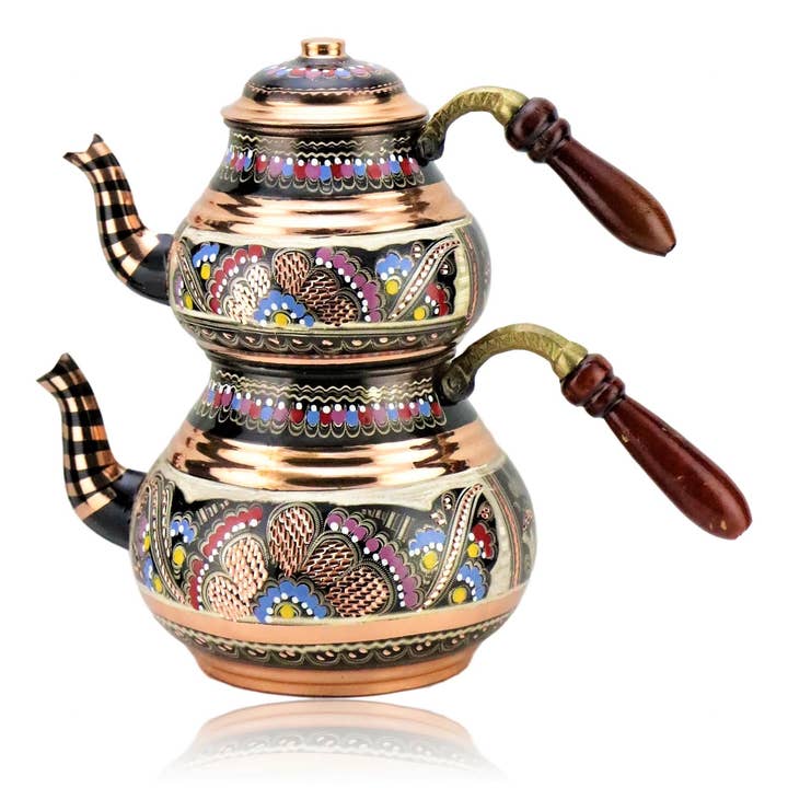 Handmade Original Copper Turkish Tea Pot Kettle With Wood Handle for wholesale by FairTurk