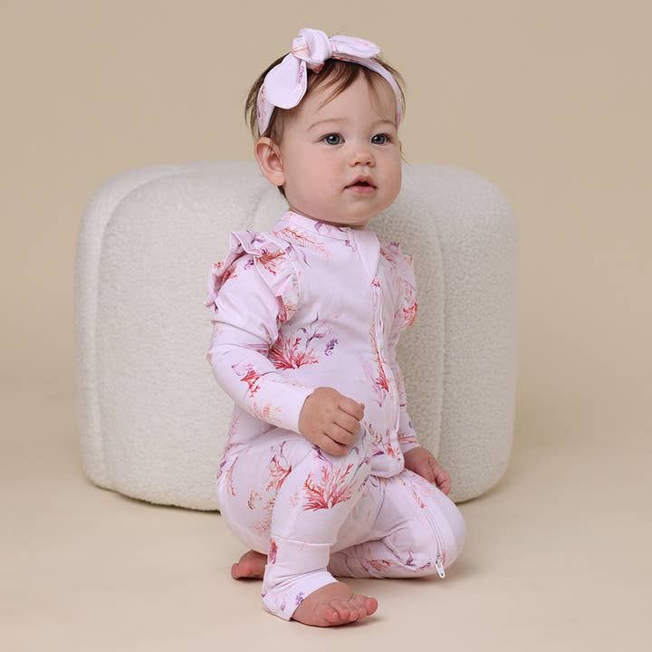 Snuggle Hunny - Wholesale Sleepsuit - Baby - Coral Organic Snugglesuit Convertible Romper with Frill