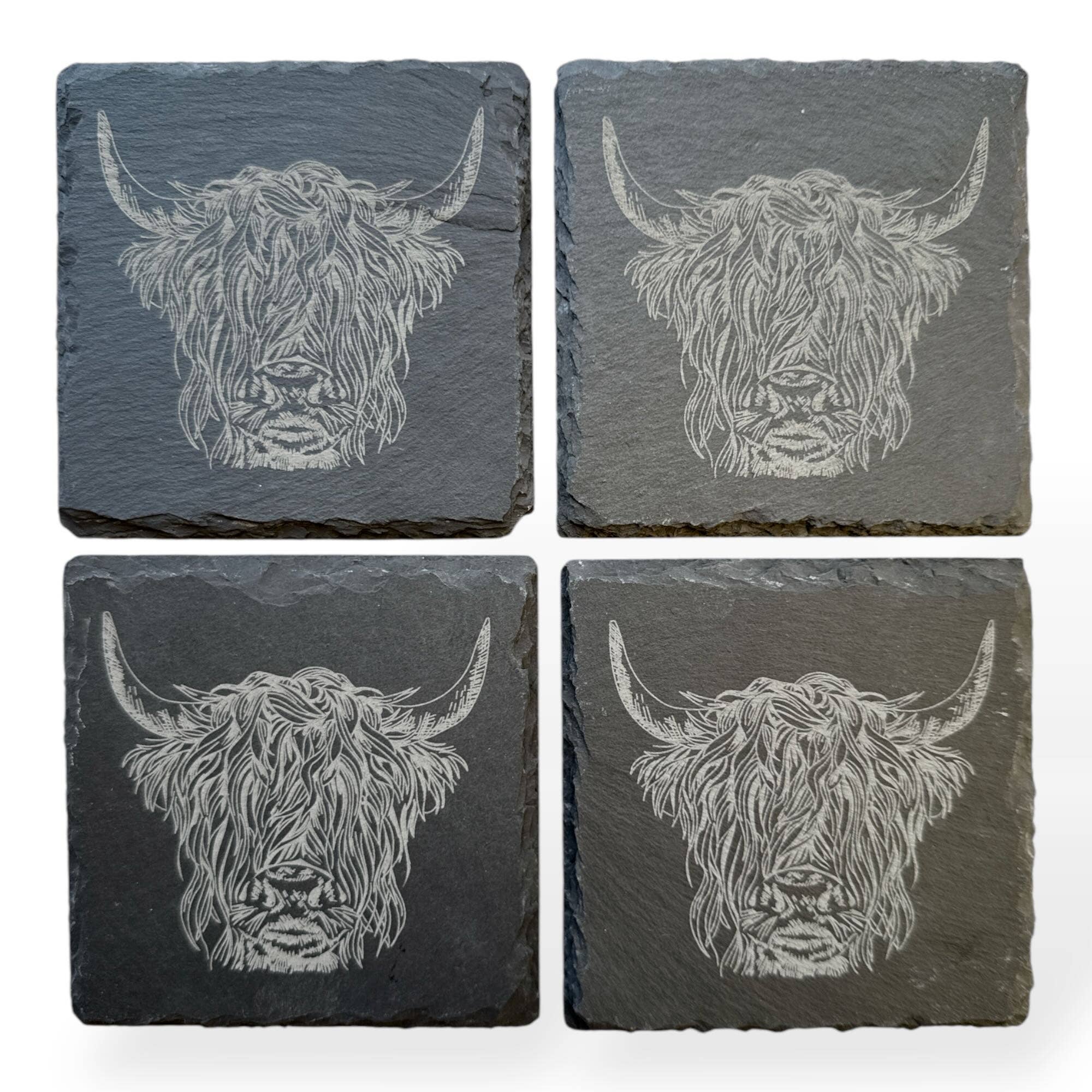 EllieBeanPrints - Wholesale Coasters - Highland Cow Matt Slate Coaster Set2