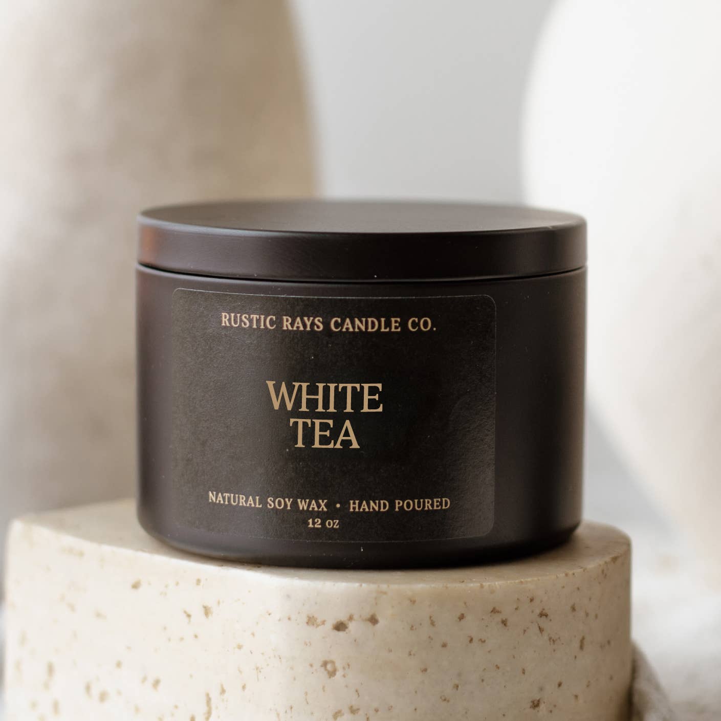 Rustic Rays Candle Co. - Wholesale Jar/Filled Candle - White Tea 12 oz Soy Candle - Spring Home Decor & Gifts1