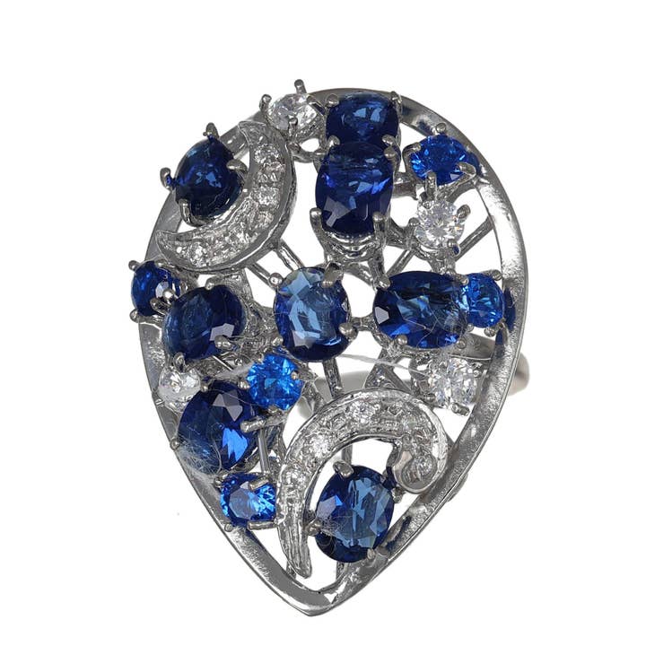 Anello argento 925 con zaffiri e zirconi. per la vendita all'ingrosso da parte di Gold Antique