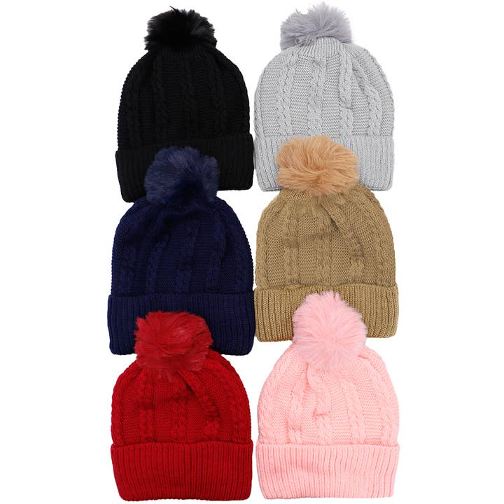 ASSORTED Cable Braided Knitted Sherpa Fleece Lined Beanie for wholesale on Faire