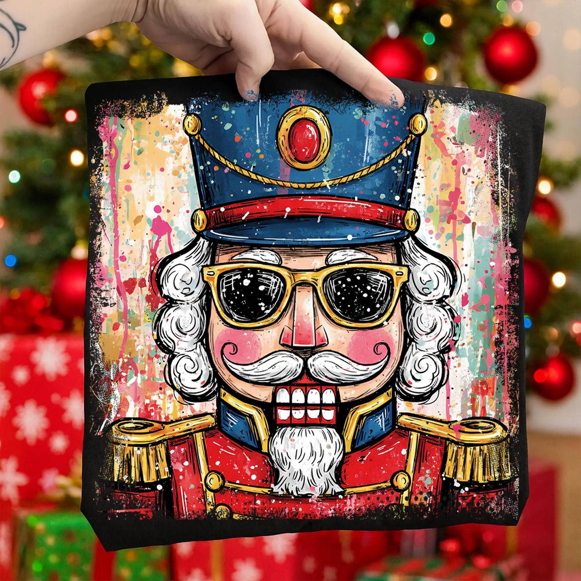 NVC Ecommerce LLC - Vendita all'ingrosso Maglietta stampata - Donna - Maglietta Schiaccianoci di Natale, Felpa con schizzi a pennellate0