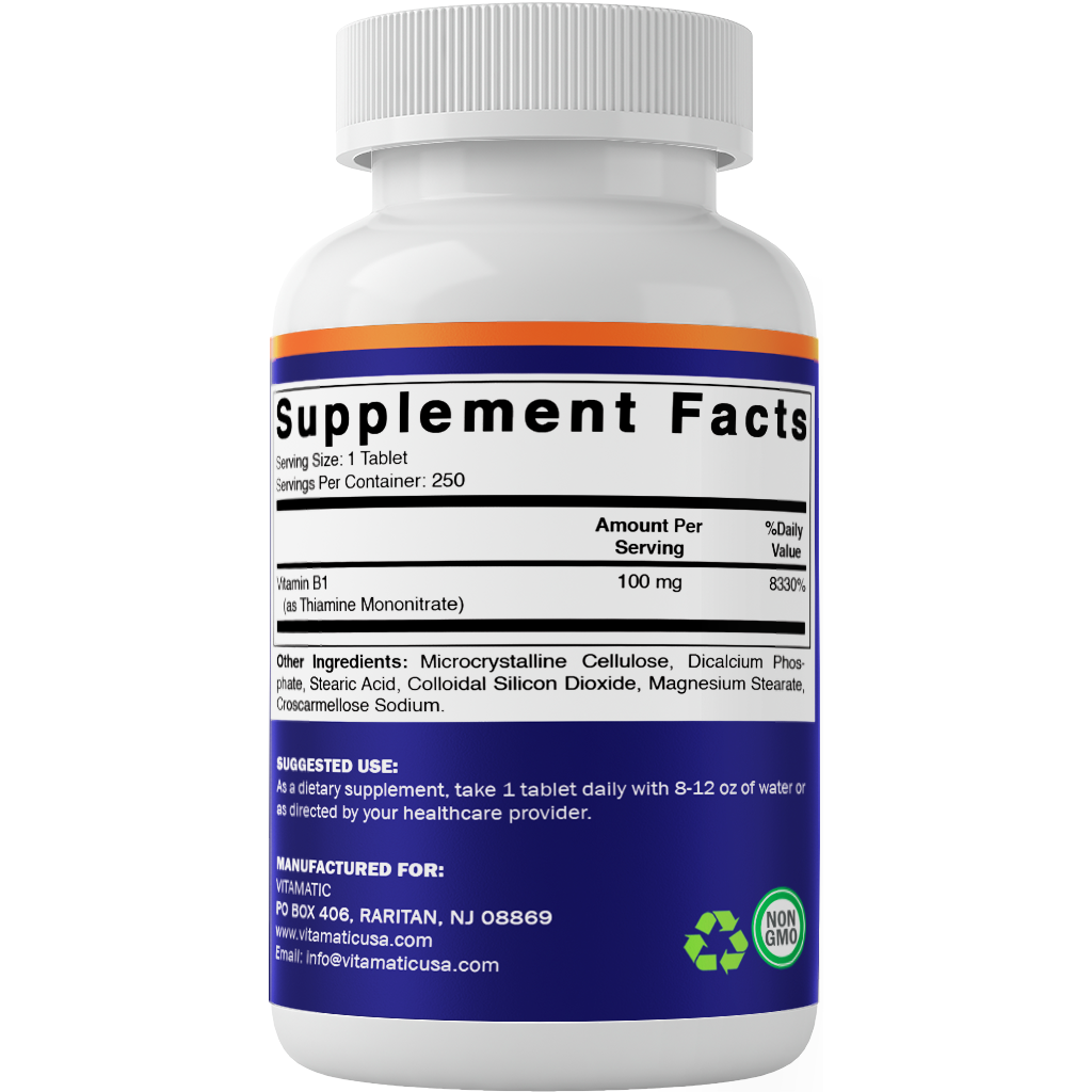 Vitamatic - Wholesale Oral Supplement/Vitamin - Vitamatic Vitamin B1 100mg | 250 Tablets8