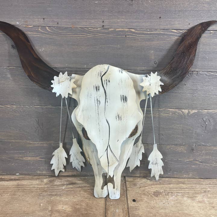 My Amigos Imports - Wholesale Wall Accent - Longhorn Metal Skull-Rustic-Western-Wall-24x26 inches