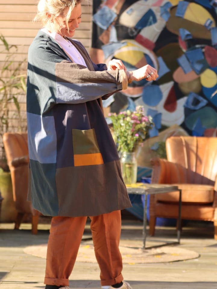 Aiko „sea” linnen kimonojack met patchwork en gaasvoering voor wholesale door Quintessence