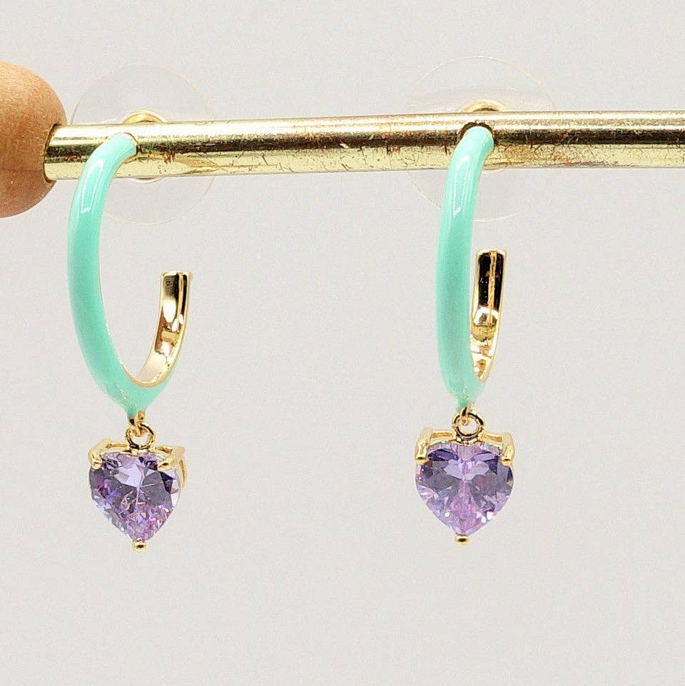 Daemon srls - Wholesale Hoop Earrings - CHERIE FLUO - HOOPS - PAIO orecchini a cerchio smaltati con cubic zirconia a forma di cuore7