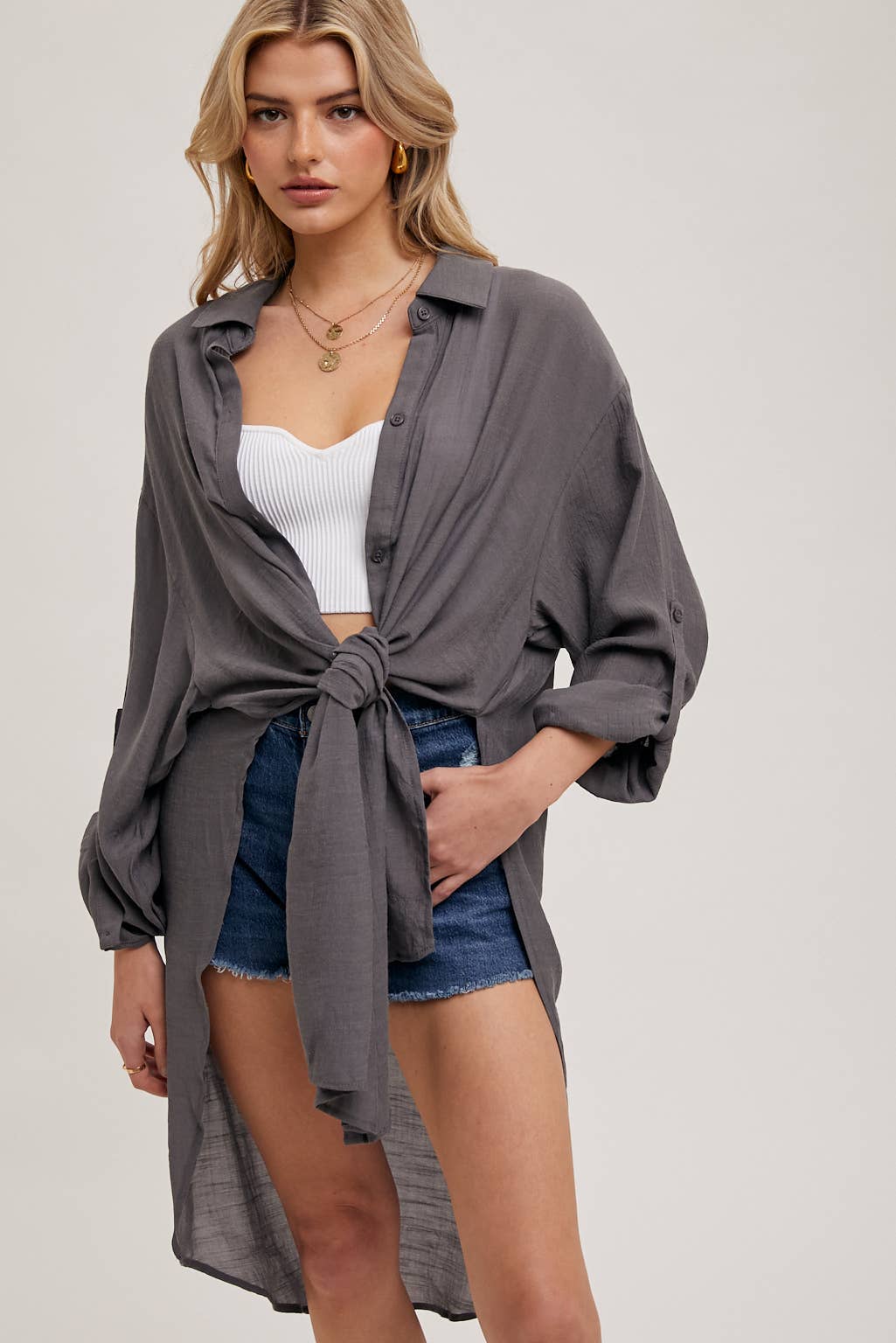 Bluivy - Wholesale Button Down Shirt - Women's - BUTTON-UP VENTED LONGLINE SHIRT59