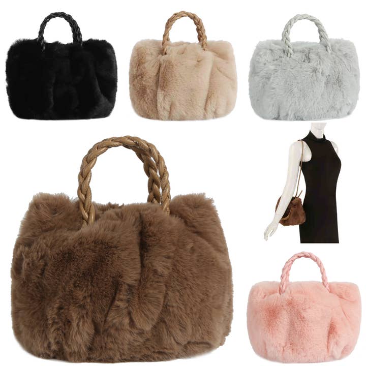Sac cabas à anse tressée en fausse fourrure GMS-0085 pour la vente par Oblige by G