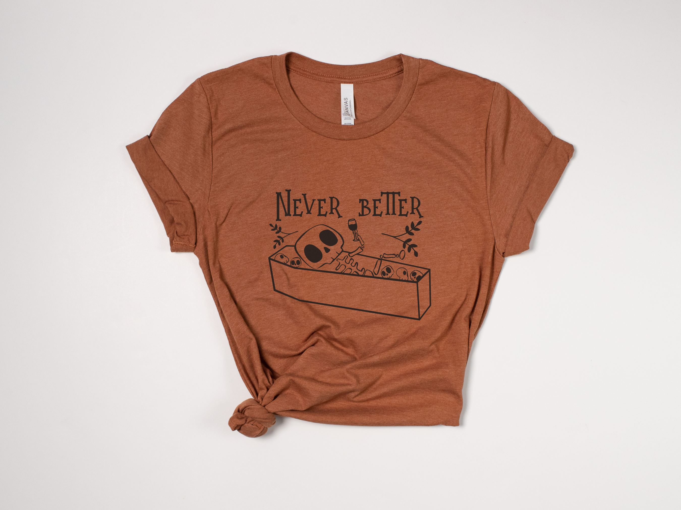Stiles Tee Co. - Wholesale T-Shirt (Graphic) - Unisex - Vintage Halloween Shirt – Skeleton Wine Tee – Never Better6