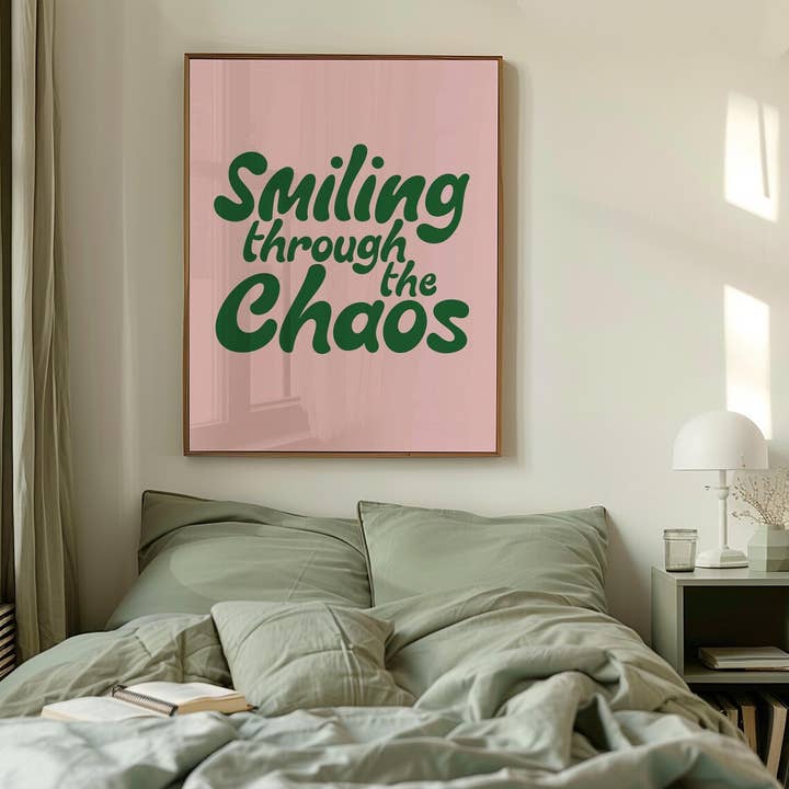 Mother & Sun Studio - Wholesale Art Print - Smiling through the chaos cute pink and green print poster1