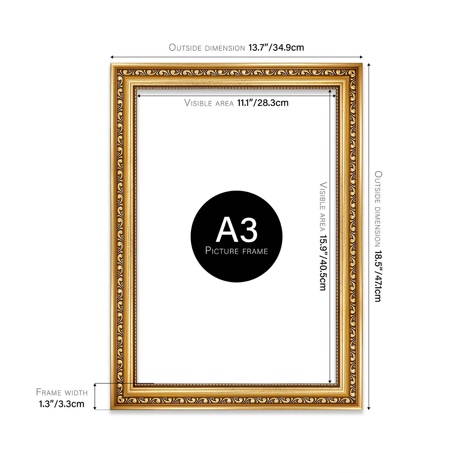 A3 Gold Ornate Picture Frame Fits A3 for wholesale on Faire1