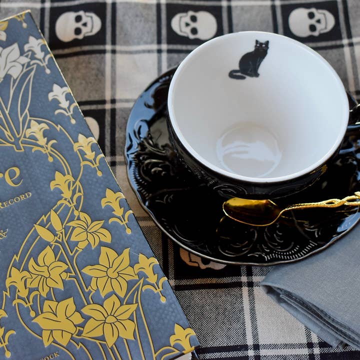 All Little Cute Things – wholesale Tea set – Black Cat Victorian Gothic Embossed Teacup and Saucer4