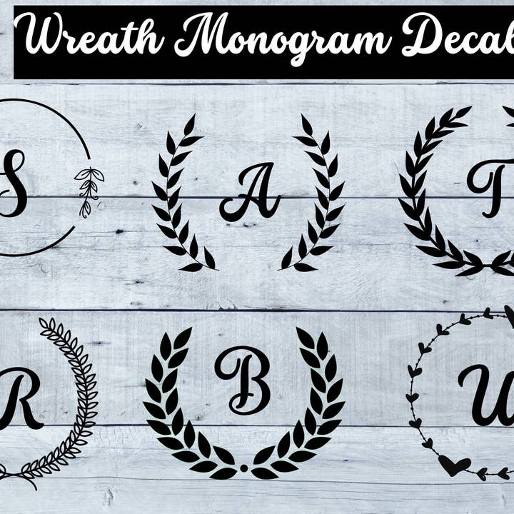 Monogram Wreath Vinyl Decal for Door for wholesale by True North Bazaar