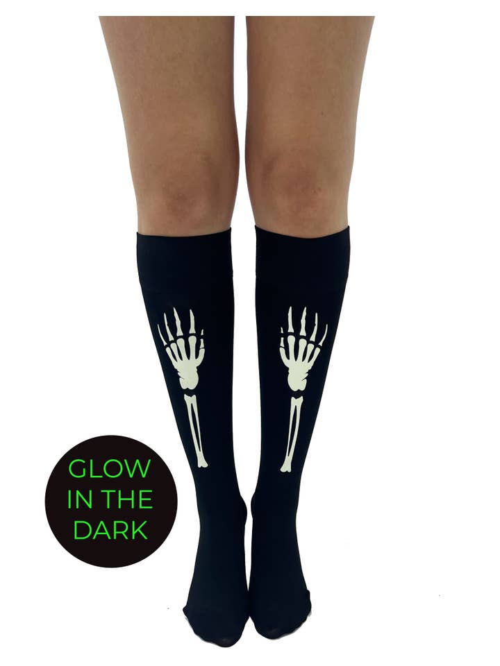 Skeleton Hands Knee High Socks Black for wholesale on Faire