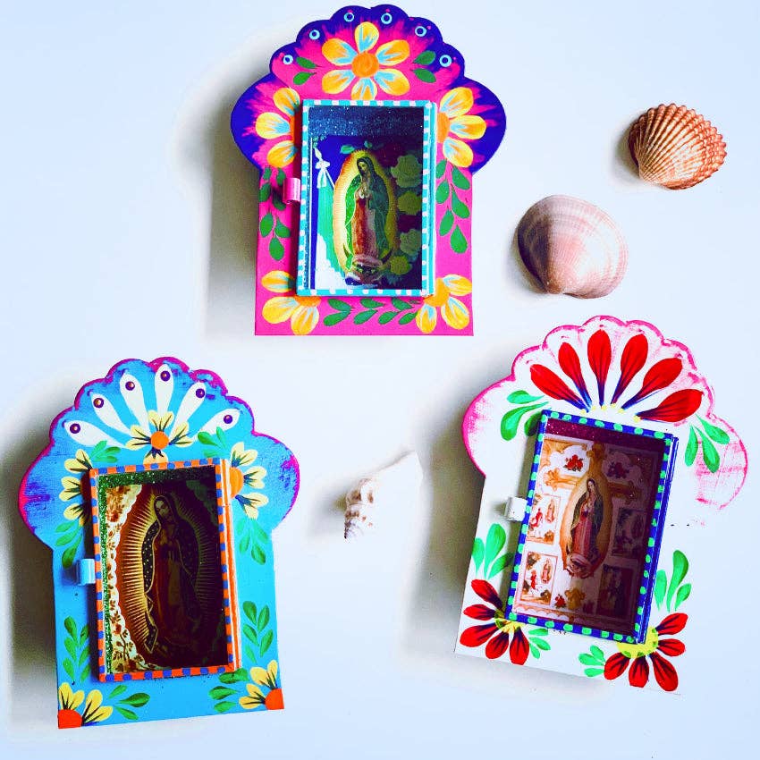 PINK PAMPAS - Wholesale Wall Accent - Mexican handmade Virgin of Guadalupe votive case2