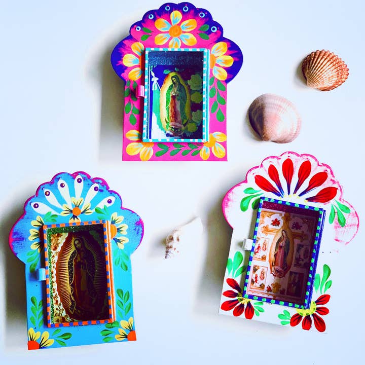 PINK PAMPAS - Wholesale Wall Accent - Mexican handmade Virgin of Guadalupe votive case2