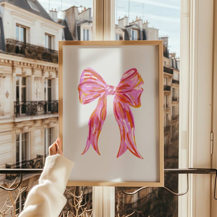 Painted Pink Bow Print - in White for wholesale by Pink Giraffe Print Co