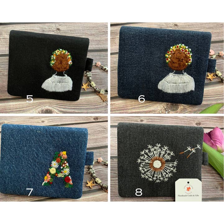 Maple Dream Store - Vendita all'ingrosso Portafogli - Donna - Portafoglio| Mini portafoglio in lino ricamato a mano - tono blu