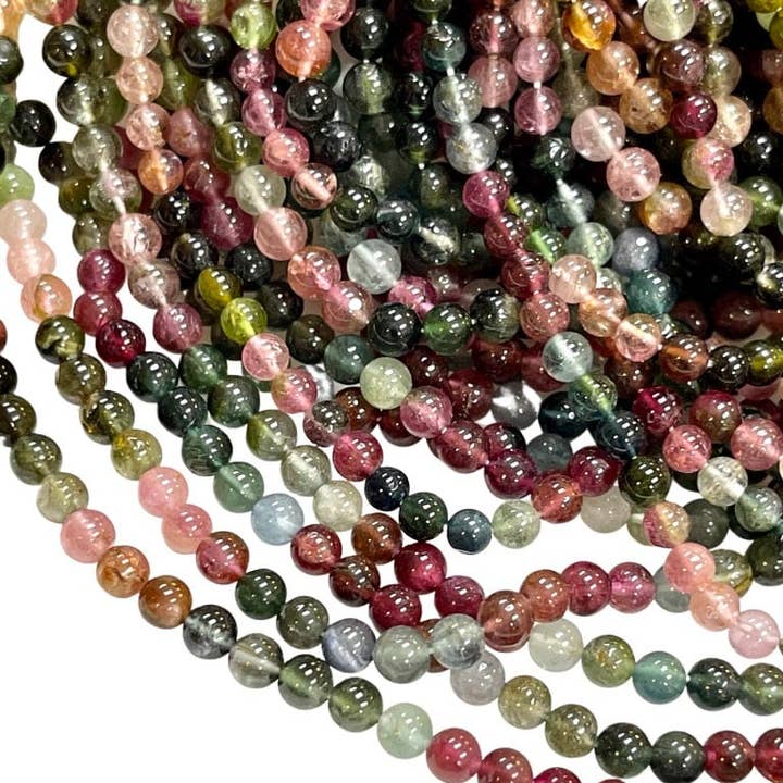 4-5mm Multi Color Tourmaline Gemstone Round Beads Strand for wholesale by TRIVENI USA INC