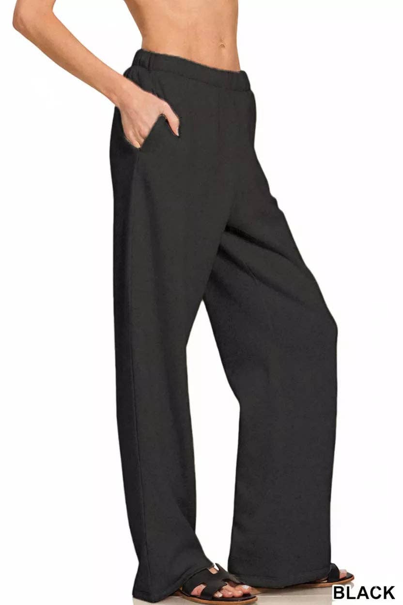BLACK Zenana Fleece Sweatpant with Pockets for wholesale on Faire1