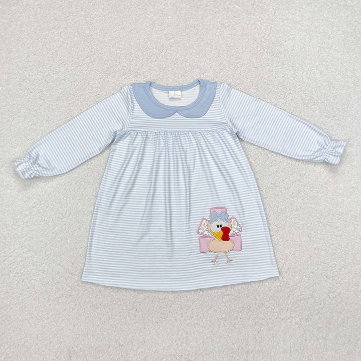 Baby Girls Blue Turkey Thanksgiving Knee Length Dresses for wholesale by Aier Wholesale