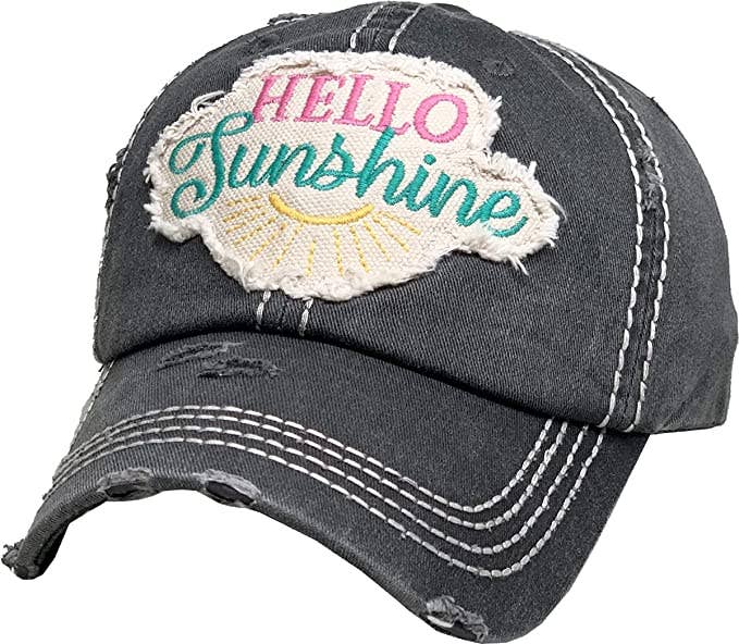 Funky Junque - Venta al por mayor Gorras de béisbol - Niños - Sombrero vintage con estampado Hello Sunshine (negro)2