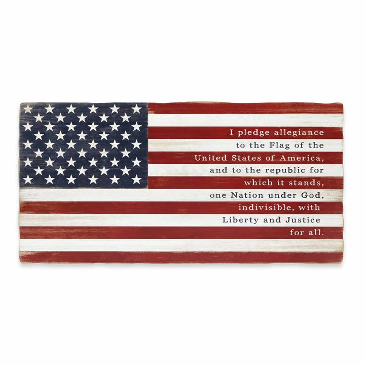 American Flag Pledge of Allegiance Wood Wall Decor for wholesale by Open Road Brands, LLC