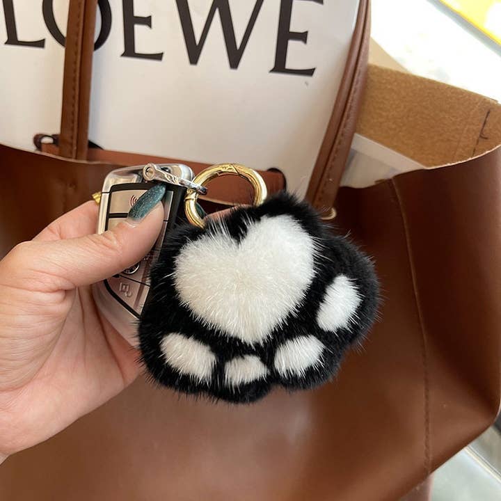FurDecoration - Wholesale Keychain - Women's - Mink Fur Small Cat Paw Plush Toy Bag Charm Keychain Car Key