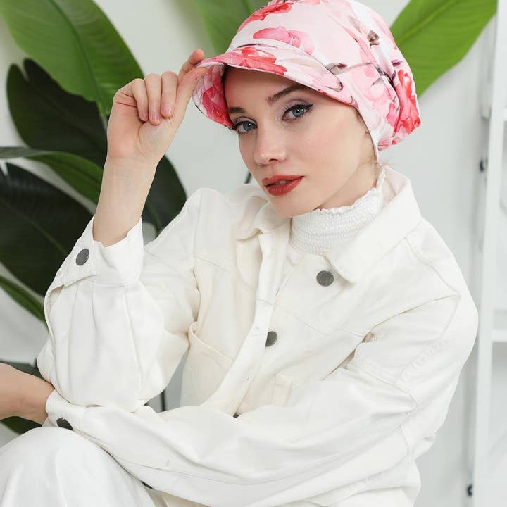 Viseira de Algodão Estampada Chapéu Turbante Feminino, Chapéu Newsboy Protetor Solar para Mulheres, 95% Algodão Boné Casual Simples Hijab Boné Quimioterapia, B-73YD por atacado de Aisha's Design