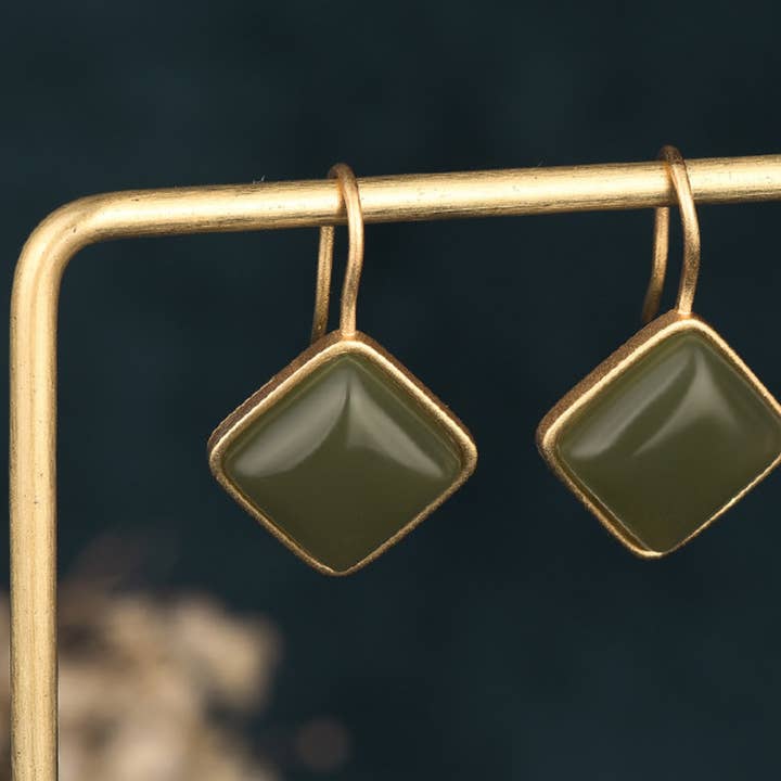 Bright MacMing - Wholesale Stud/Post Earrings - Rhombus Shaped Jade Stud Earrings