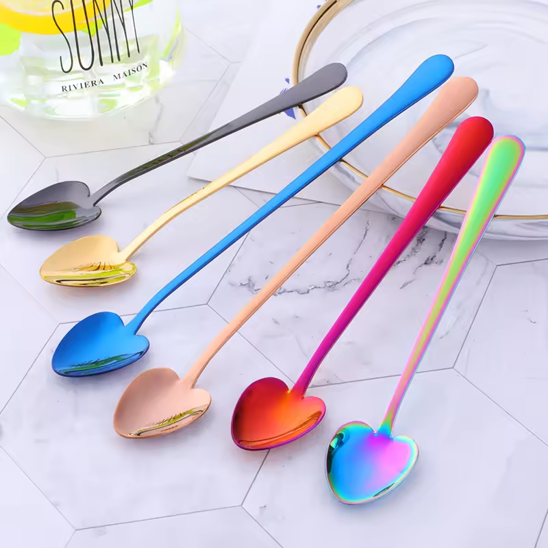 Sostraw & SmartThings - Wholesale Table Spoon (Cutlery) - Ice Cream Heart Spoon - Long Handle - 4 colors available !3
