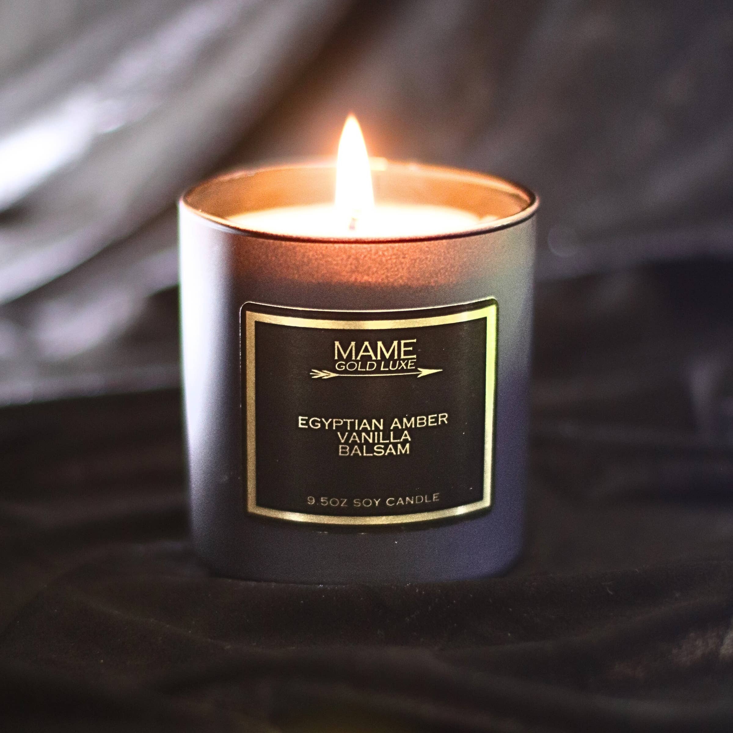 MAME Soy Candles - Wholesale Jar/Filled Candle - Egyptian Amber, Vanilla, Balsam 9.5oz matte black candle