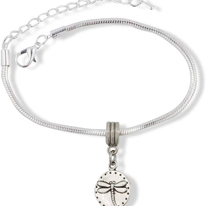 Dave The Bunny - Wholesale Charm/Dangle Bracelet - Emerald Park Jewelry Dragonfly on Circle Snake Chain Charm Bracelet
