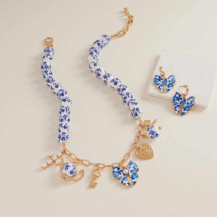 Gold Mixed Metal Charms Ceramic Beads Short Necklace for wholesale on Faire