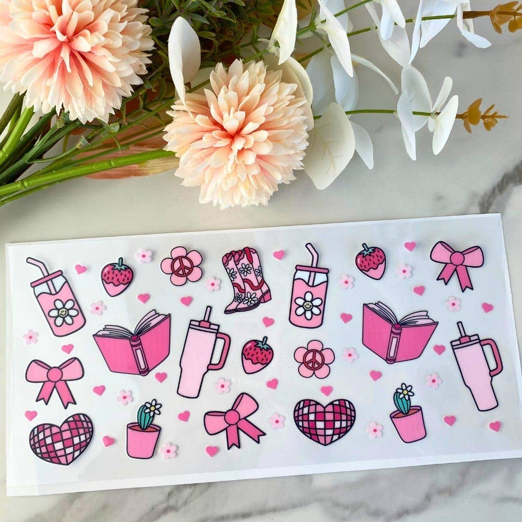 HKS Custom Designs – wholesale Sticker – Bows Cofee Books | 16 oz UV DTF Wrap0