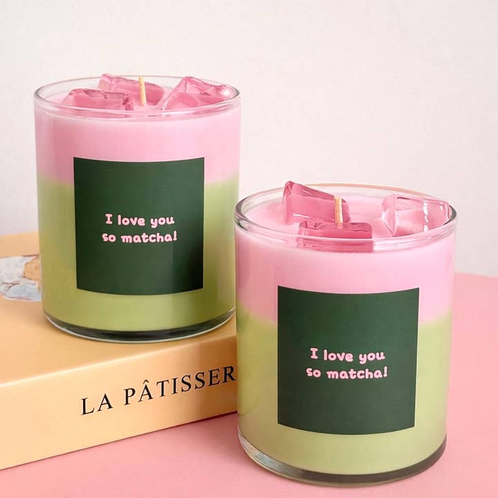 10oz Strawberry Matcha Latte Candle | Valentine Candle Gift for wholesale by The Cutest Hits