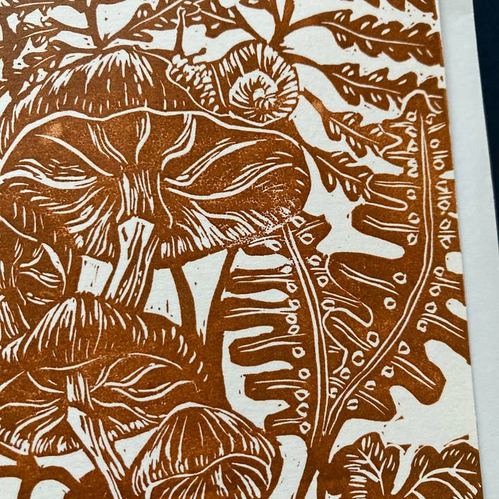 Kathie Studio - Wholesale Everyday Greeting Card - Mushroom and Ferns Blockprint Greeting Card2