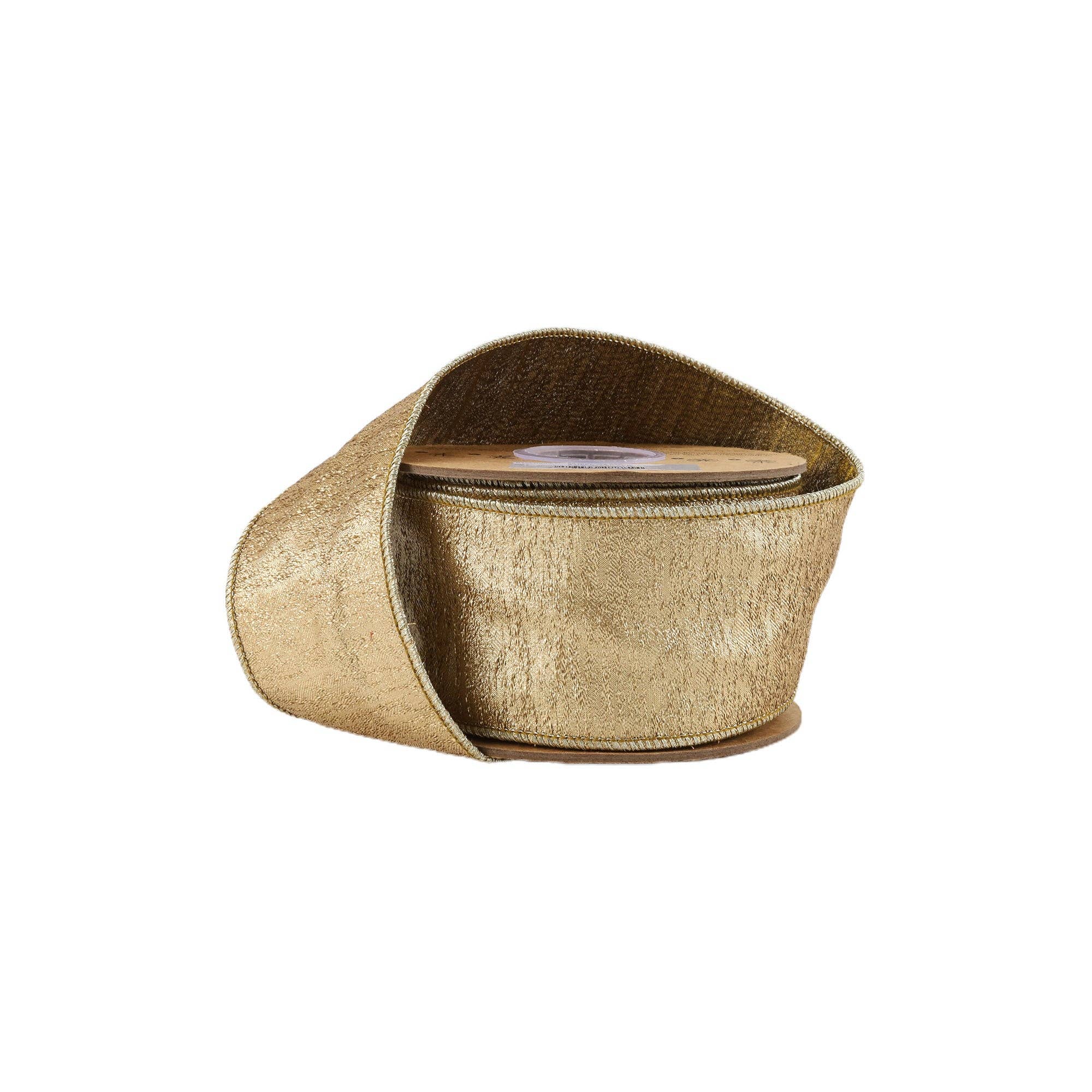 LA Ribbons Wholesale – Engroshandel Bånd – 2 1/2" Trådbånd | Tekstureret Guldmetallic Vævryg | 5 Yard Rulle0