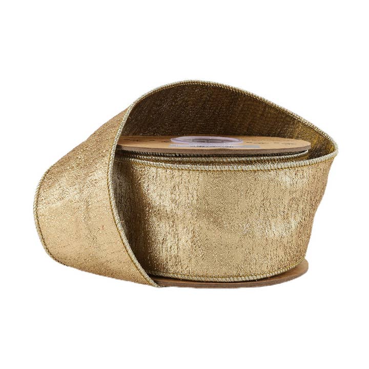 LA Ribbons Wholesale - Vendita all'ingrosso Nastri - Confezione regalo - Nastro cablato da 2 1/2" | Retro in tessuto metallico dorato strutturato | Rotolo da 5 yard0
