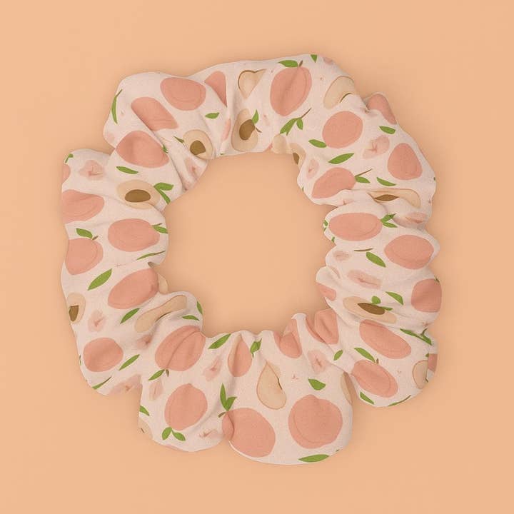OhhhSoPeachy - Wholesale Scrunchie - Women's - Peach scrunchie hair tie, fruit print hair accessory, cute peach elastic ponytail holder, soft peachy pink hair scrunchie gift for her