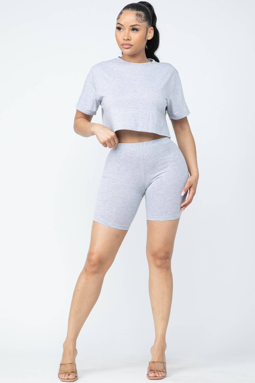 Boswell - Wholesale Top & Short Set (NOT Loungewear) - Women's - Biker Short Set With Short Sleeve Crop7