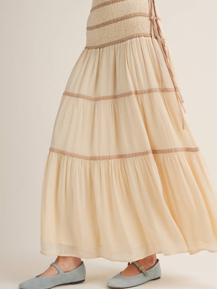 TEXTURED MAXI SKIRT WITH CONTRASTING DETAILS for wholesale by Mustard Seed