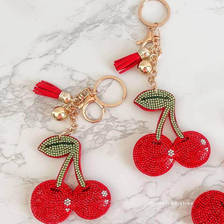 Zoey Christina - Wholesale Keychain - Unisex - Rhinestone Cherry Keychain – Sparkly Fruit Accessory for Bag4