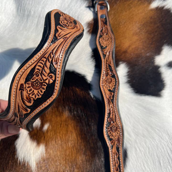 Westrian International - Wholesale Pet Collar - Dog - Tooled Leather Western Scalloped Floral Dog Collar4