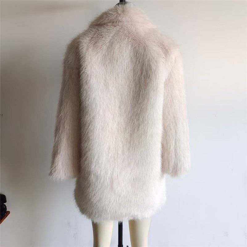 CREAMY Loose Fit Stylish Mid-Length Faux Fur Coat for wholesale on Faire5