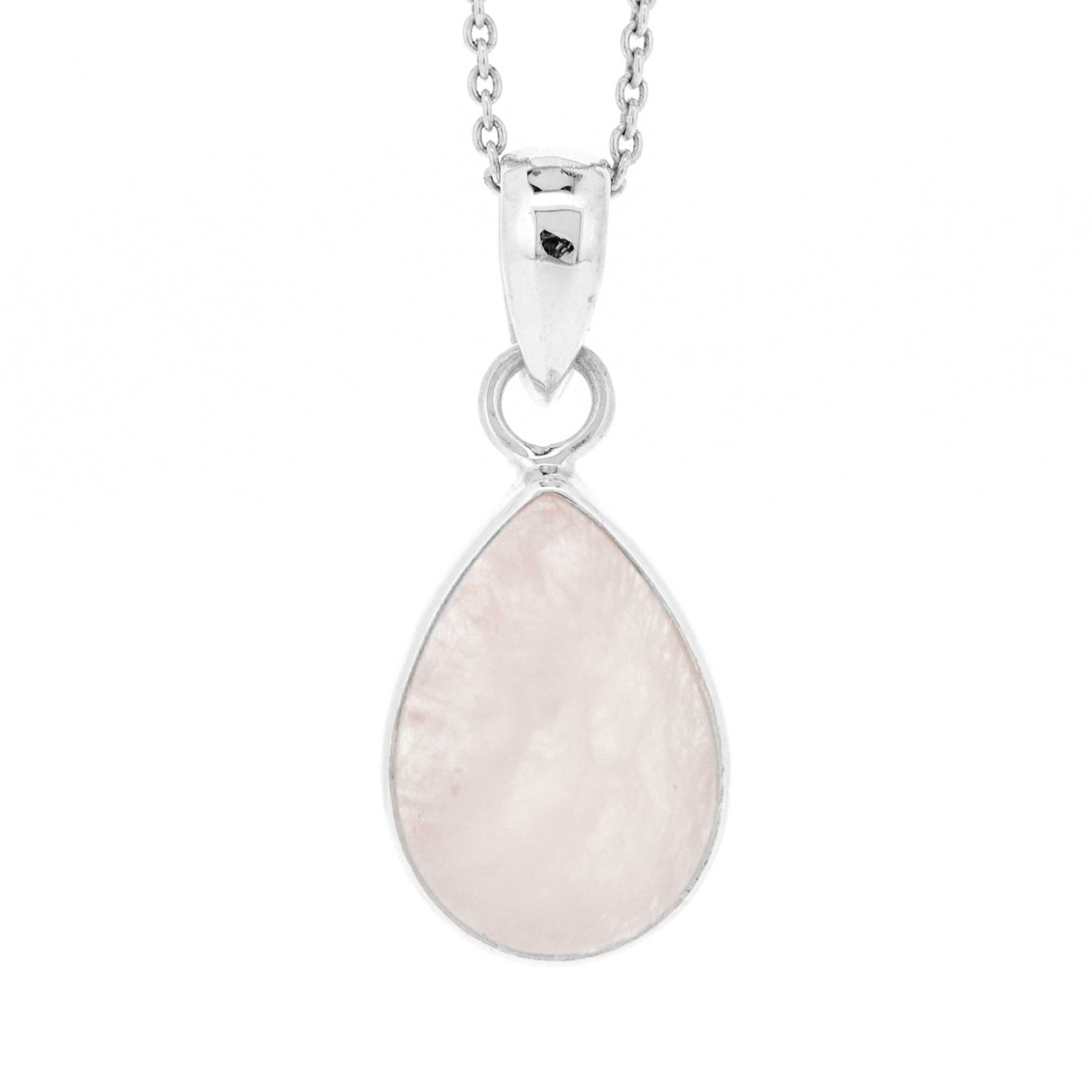 Nova Silver - Wholesale Pendant/Charm Necklace - Rose Quartz Teardrop Pendant with 18" Trace Chain and Box0
