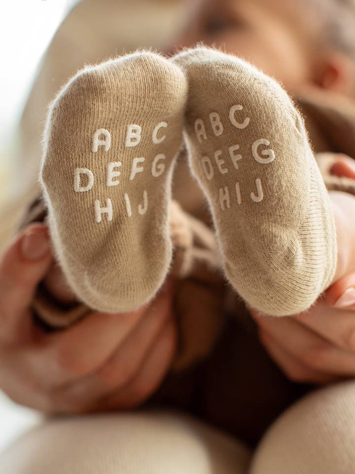 Alphabet No Show Baby Sock | Sand for wholesale by CHALK